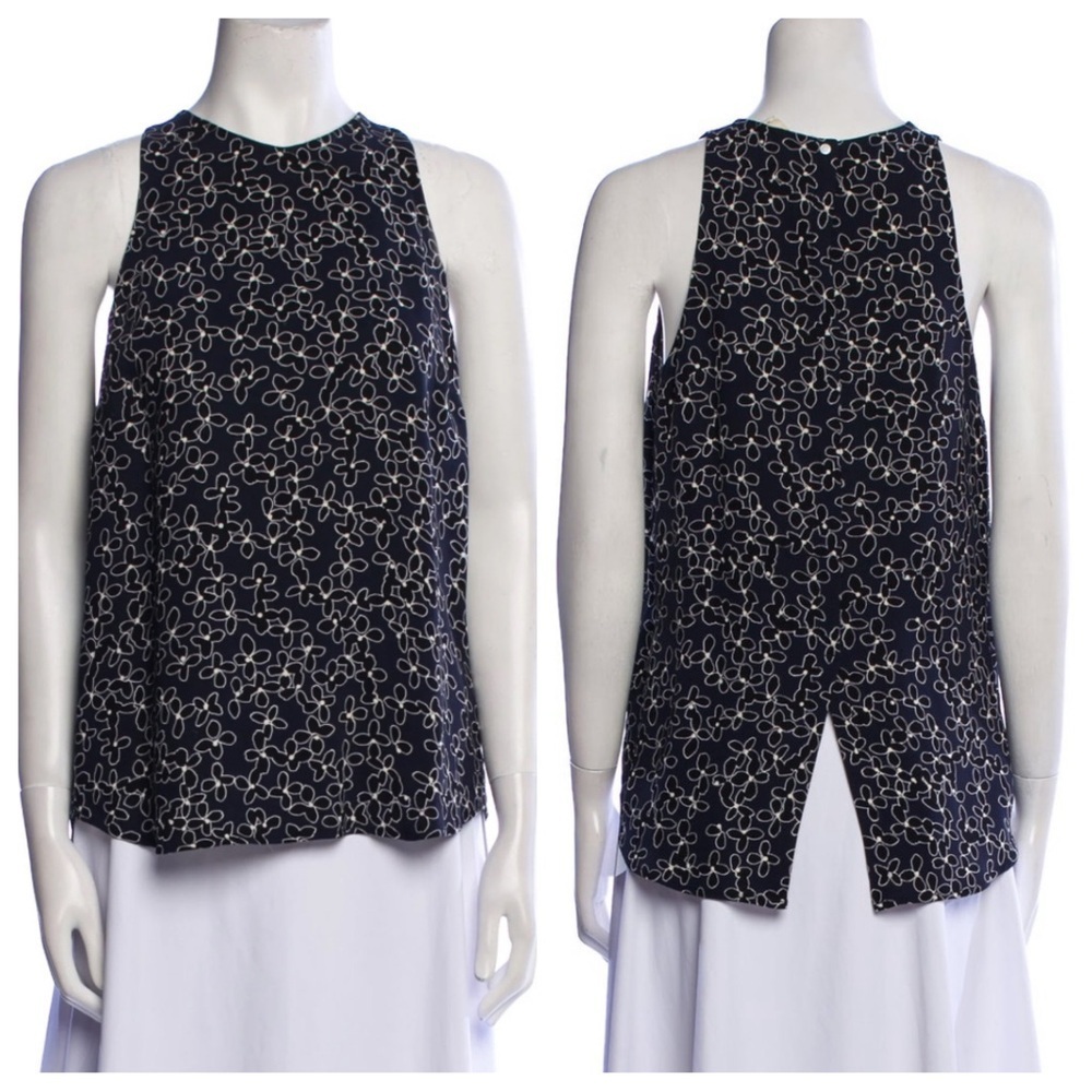 A.L.C. Black and White Floral Print Silk Blouse Top Size 2 - 2483
